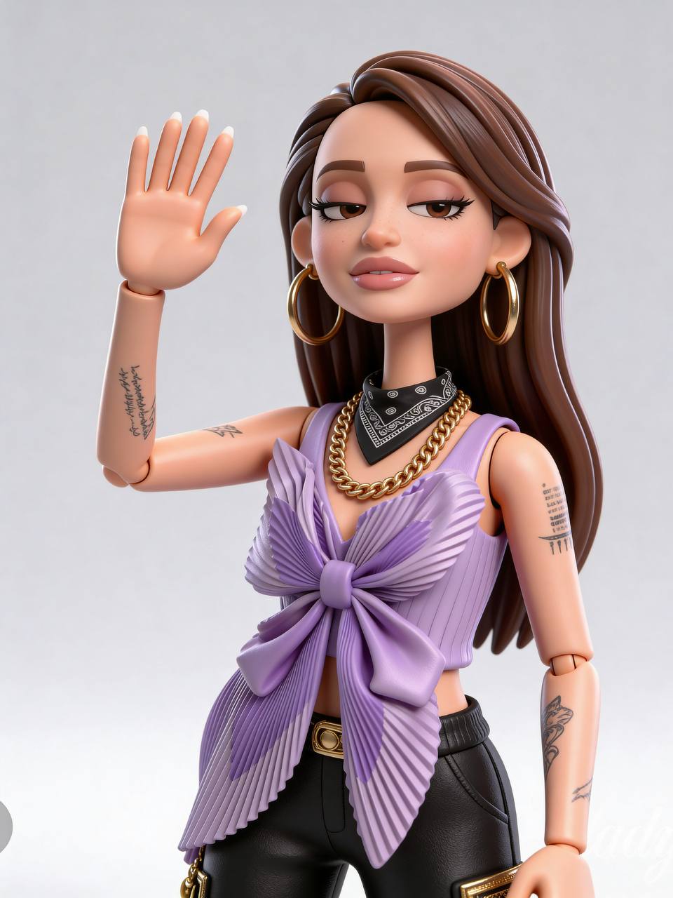 Stylized 3D avatar waving.